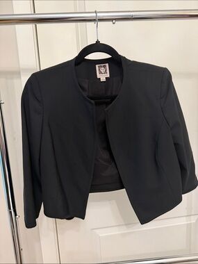 Anne Klein Black Cropped Open-Front Blazer